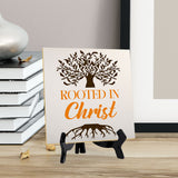 Rooted In Christ 5"x 5" Square Table Sign With Acrylic Easel | Religious Home & Office Decor