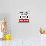 Square Plus Boss Battle Engaged - Do Not Disturb Wall or Door Sign | Easy Installation | Gaming Room Signage