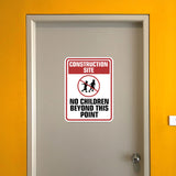 Portrait Round Plus Construction Site No Children Beyond This Point Wall or Door Sign | Health And Safety Signage