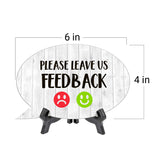 Please Leave Us Feedback Oval Speech Bubble (6 x 4") Table Sign With Acrylic Easel