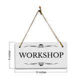 Workshop 5x10 Hanging Plus Wall or Door Sign | Rustic Twine | Range of Vibrant Decor Styles | Room Signs For Home and Business