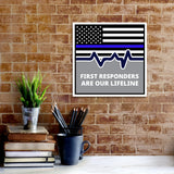 Square Plus First Responders Are Our Lifeline Wall or Door Sign | USA Flag | Police First Responders Appreciation Signage