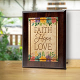 Faith Hope Love Decorative Wall Plaque With Easel Acrylic Stand | Religious Feel Good Home Decor