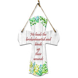 He heals the brokenhearted and binds up their wounds Cross Hanging Sign | Rustic Twine | Inspiring Religious Bible Decor