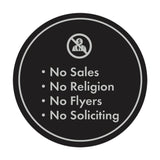 Circle No Sales, No Religion, No Flyers, No Soliciting Wall or Door Sign