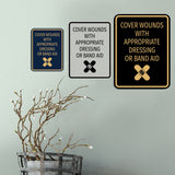 Signs ByLITA Portrait Round Cover Wounds With Appropriate Dressing or Band Aid Door or Wall Sign Durable ABS Plastic | Laser Engraved | Easy Installation | Kitchen | Hygiene