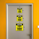 Square Plus Caution: Gamer on a Winning Streak Wall or Door Sign | Easy Installation | Gaming Room Signage