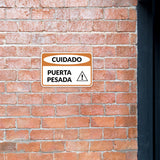Classic Framed Plus Cuidado Puerta Pesada Door or Wall Sign | Business Warning Signage