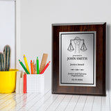 Legal and Justice Theme Custom Award Plaque | Achievement and Service Personalizable Plaques