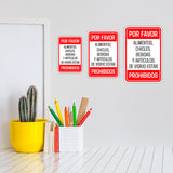 Portrait Round Plus Por favor, alimentos, chicles, bebidas y artículos de vidrio están prohibidos Wall or Door Sign | Spanish Dressing Room Retailer Signage