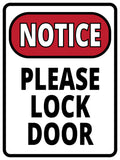 Portrait Round Plus Notice Please Lock Door Wall or Door Sign | Health And Safety Office Signage