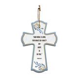 “And now, O Lord, for what do I wait? My hope is in you." Psalm 39:7 11.5" x 8" Cross Hanging Sign | Rustic Twine | Inspiring Religious Bible Decor