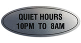 Signs ByLITA Oval Quiet Hours 10PM to 8AM Sign - Laser-Engraved Lettering | Durable ABS Plastic | Vibrant Colors | Powerful Foam Tape