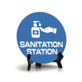Sanitation Station Circle Table Sign with Acrylic Stand (5x5") | Public Spaces Signage