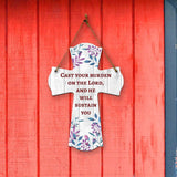 Cast your burden on the Lord, and he will sustain you Cross Hanging Sign | Rustic Twine | Inspiring Religious Bible Decor