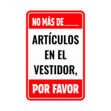 Portrait Round Plus No más de ____ artículos en el vestidor, por favor Wall or Door Sign | Spanish Dressing Room Retailer Signage