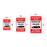 Portrait Round Plus Viaje Gratis En Un Coche de Policía Si Roba En Esta Tienda Wall or Door Sign | Spanish Shoplifting Retailer Signage