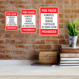 Portrait Round Plus Por favor, alimentos, chicles, bebidas y artículos de vidrio están prohibidos Wall or Door Sign | Spanish Dressing Room Retailer Signage