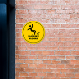 Circle Plus Slippery Floors Wall or Door Sign | Easy Installation | Office & Building Warning Signage