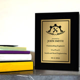 Engineering and Mechanics Theme Customizable Black Frame Award Plaque | Easel Mount Option | Recognition of Achievement and Service Personalizable Plaques