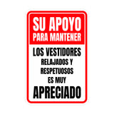 Portrait Round Plus Su Apoyo Para Mantener Los Vestidores Relajados y Respetuosos es Muy Apreciado Wall or Door Sign | Spanish Dressing Room Retailer Signage