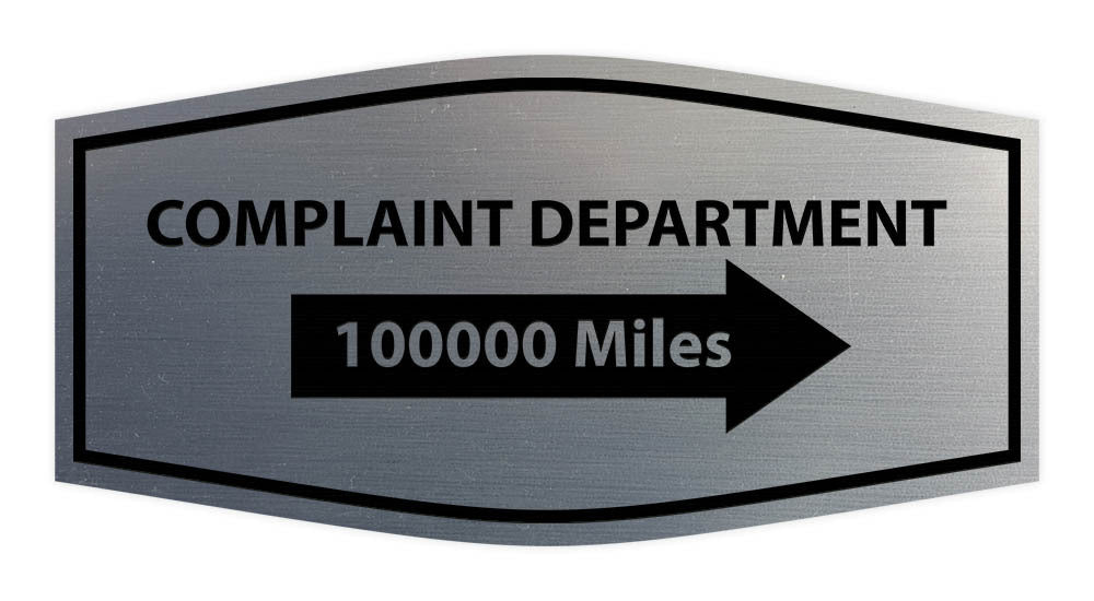 Signs ByLITA Fancy Complaint Dept. 100000 Miles Arrow Funny Office Wall or Door Sign
