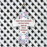 Cast your burden on the Lord, and he will sustain you Cross Hanging Sign | Rustic Twine | Inspiring Religious Bible Decor