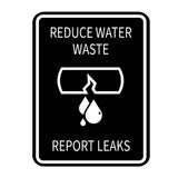 Signs ByLITA Portrait Round Reduce Water Waste: Report Leaks Door or Wall Sign Durable ABS Plastic | Laser Engraved | Easy Installation | Kitchen | Hygiene