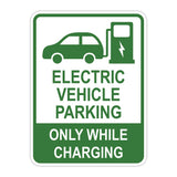 Portrait Round Plus Electric Vehicle Parking Only While Charging Door or Wall Sign | Electric Vehicle Charging Station | Parking