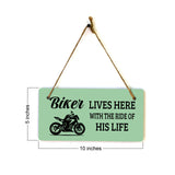 Biker Lives Here With The Ride Of His Life 5" x 10" Hanging Wall or Door Sign | Home Decor