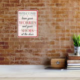 Portrait Round Plus Welcome Leave Your Worries And Your Shoes At The Door Wall or Door Sign | Funny Novelty Home Signs | Home Reminders For Families