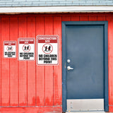 Portrait Round Plus Construction Site No Children Beyond This Point Wall or Door Sign | Health And Safety Signage