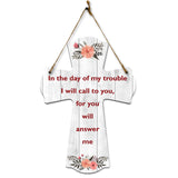 In the day of my trouble I will call to you, for you will answer me Cross Hanging Sign | Rustic Twine | Inspiring Religious Bible Decor