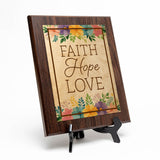 Faith Hope Love Decorative Wall Plaque With Easel Acrylic Stand | Religious Feel Good Home Decor