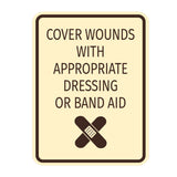 Signs ByLITA Portrait Round Cover Wounds With Appropriate Dressing or Band Aid Door or Wall Sign Durable ABS Plastic | Laser Engraved | Easy Installation | Kitchen | Hygiene