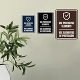 Signs ByLITA Portrait Round Use Protective Elements Door or Wall Sign | Spanish Bilingual Warehouse Health and Safety Signs