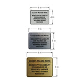 Signs ByLITA Classic Framed Guests Please Note: We accept no liability for injuries or property damage incurred during your stay Door or Wall Sign Easy Installation | Warning Health & Safety | Office & Venues