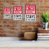 Portrait Round Plus What Happens In This Room Stays In This Room Wall or Door Sign | Easy Installation | Funny Novelty Imitation Warning Signs