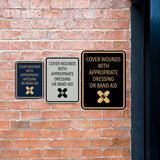 Signs ByLITA Portrait Round Cover Wounds With Appropriate Dressing or Band Aid Door or Wall Sign Durable ABS Plastic | Laser Engraved | Easy Installation | Kitchen | Hygiene