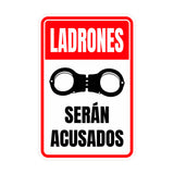 Portrait Round Plus Ladrones Serán Acusados Wall or Door Sign | Spanish Shoplifting Retailer Signage