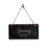 Living Room 5x10 Hanging Plus Wall or Door Sign | Rustic Twine | Range of Vibrant Decor Styles | Room Signs For Home and Business