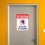 Portrait Round Plus Attention No Yelling Or Screaming Wall or Door Sign | Indoor Gym & Pool Signage