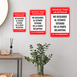 Portrait Round Plus Devuelva todos los Artículos No Deseados Al Estante Situado en la Parte Delantera de los Probadores Wall or Door Sign | Spanish Dressing Room Retailer Signage