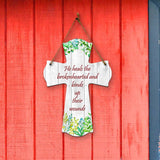 He heals the brokenhearted and binds up their wounds Cross Hanging Sign | Rustic Twine | Inspiring Religious Bible Decor