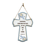 Be watchful, stand firm in the faith, act like men, be strong. Corinthians 16:13 11.5" x 8" Cross Hanging Sign | Rustic Twine | Inspiring Religious Bible Decor