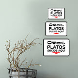 Classic Framed Plus Platos Sucios aquí Door or Wall Sign | Bilingual | Home Kitchen Sign