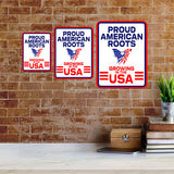 Portrait Round Plus Proud American Roots: Growing in the USA Door or Wall Sign | Easy Installation | Patriotic Stars and Stripes USA Pride Sign