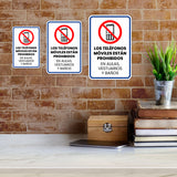 Portrait Round Plus Los Teléfonos Móviles están Prohibidos en Aulas, Vestuarios y Baños Wall or Door Sign | Spanish Retailer Signage