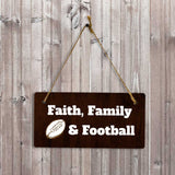 Faith, Family & Football 5x10 Hanging Plus Wall or Door Sign | Funny Home Decor