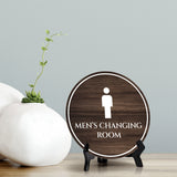 Men's Changing Room Circle Table Sign with Acrylic Stand (5x5") | Spa Gym Club Locker Room Sign